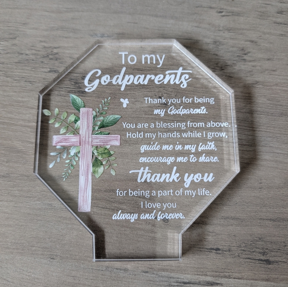Decorative Plaque with Pink Cross and Greenery